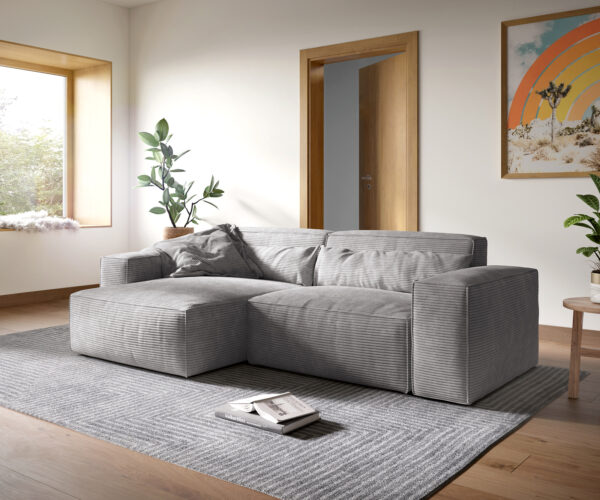 Ecksofa Sirpio XL 270x175 cm Cord Silbergrau Recamiere variabel