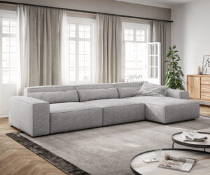 Ecksofa Sirpio XL 370x175 cm Cord Silbergrau Recamiere variabel