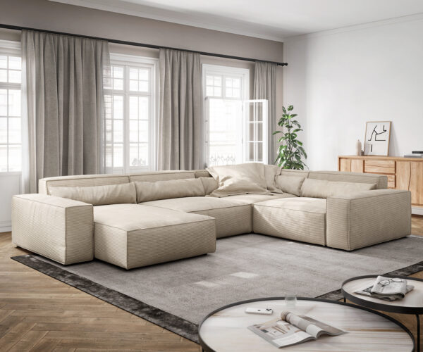 Wohnlandschaft Sirpio XL 360x260 cm Cord Beige Recamiere variabel