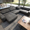 Wohnlandschaft Sirpio XL 360x260 cm Lederimitat Vintage Anthrazit Recamiere variabel