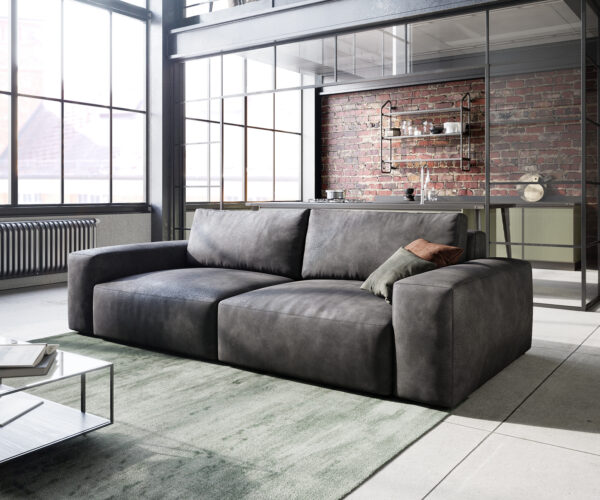 Big-Sofa Lanzo L 250x105 cm Lederimitat Vintage Anthrazit