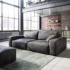 Big-Sofa Lanzo L 250x105 cm Lederimitat Vintage Anthrazit mit Hocker