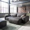 Ecksofa Lanzo L 260x160 cm Lederimitat Vintage Anthrazit Recamiere variabel mit Hocker