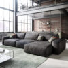Ecksofa Lanzo L 360x160 cm Lederimitat Vintage Anthrazit Recamiere variabel
