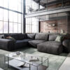 Wohnlandschaft Lanzo L 330x230 cm Lederimitat Vintage Anthrazit Recamiere variabel