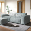 Big-Sofa Sirpio XL 270x125 cm Cord Pastellblau mit Hocker