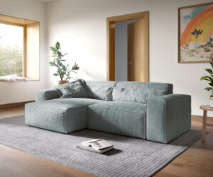 Ecksofa Sirpio XL 270x175 cm Cord Pastellblau Recamiere variabel