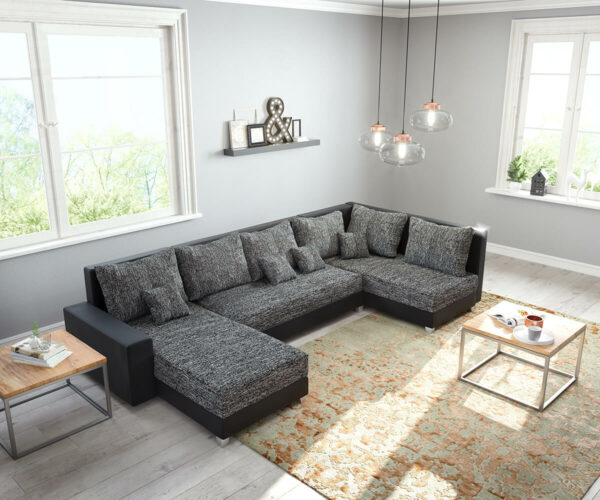 Wohnlandschaft Panama Schwarz Ottomane rechts Longchair links Modulsofa