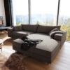 Eckcouch Fabrizia 295 x 205 cm Mikrofaser Khakibraun Recamiere rechts
