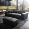 Big-Sofa Sirpio XL 270x125 cm Lederimitat Vintage Anthrazit  mit Hocker