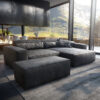 Ecksofa Sirpio XL 270x175 cm Lederimitat Vintage Anthrazit Recamiere variabel mit Hocker