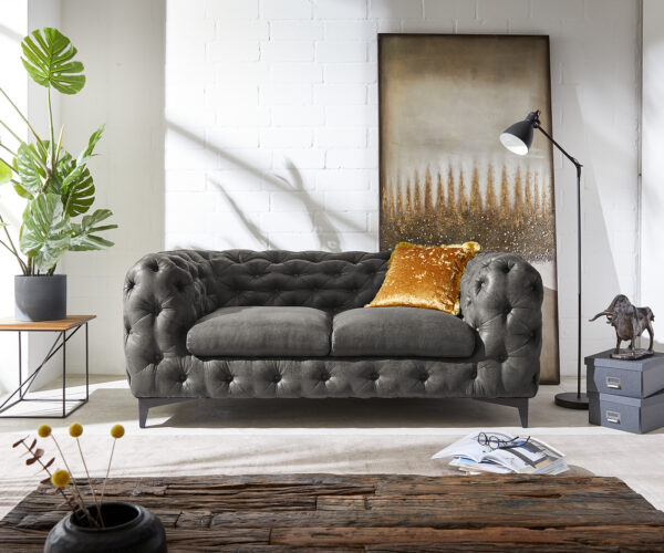 Couch Corleone 185x97 cm Anthrazit Vintage 2-Sitzer Sofa