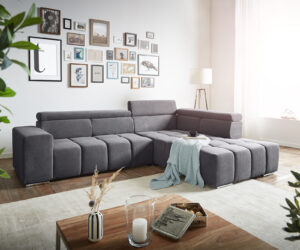 Ecksofa Torin 300x210 cm Mikrofaser Steingrau Ottomane rechts