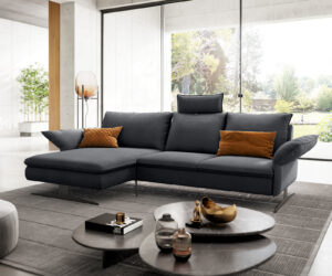 Ecksofa Nerio 300 x 190 cm Flachgewebe Anthrazit Recamiere links