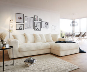 Ecksofa Svada 285x175 cm Plüschcord Beige Recamiere rechts