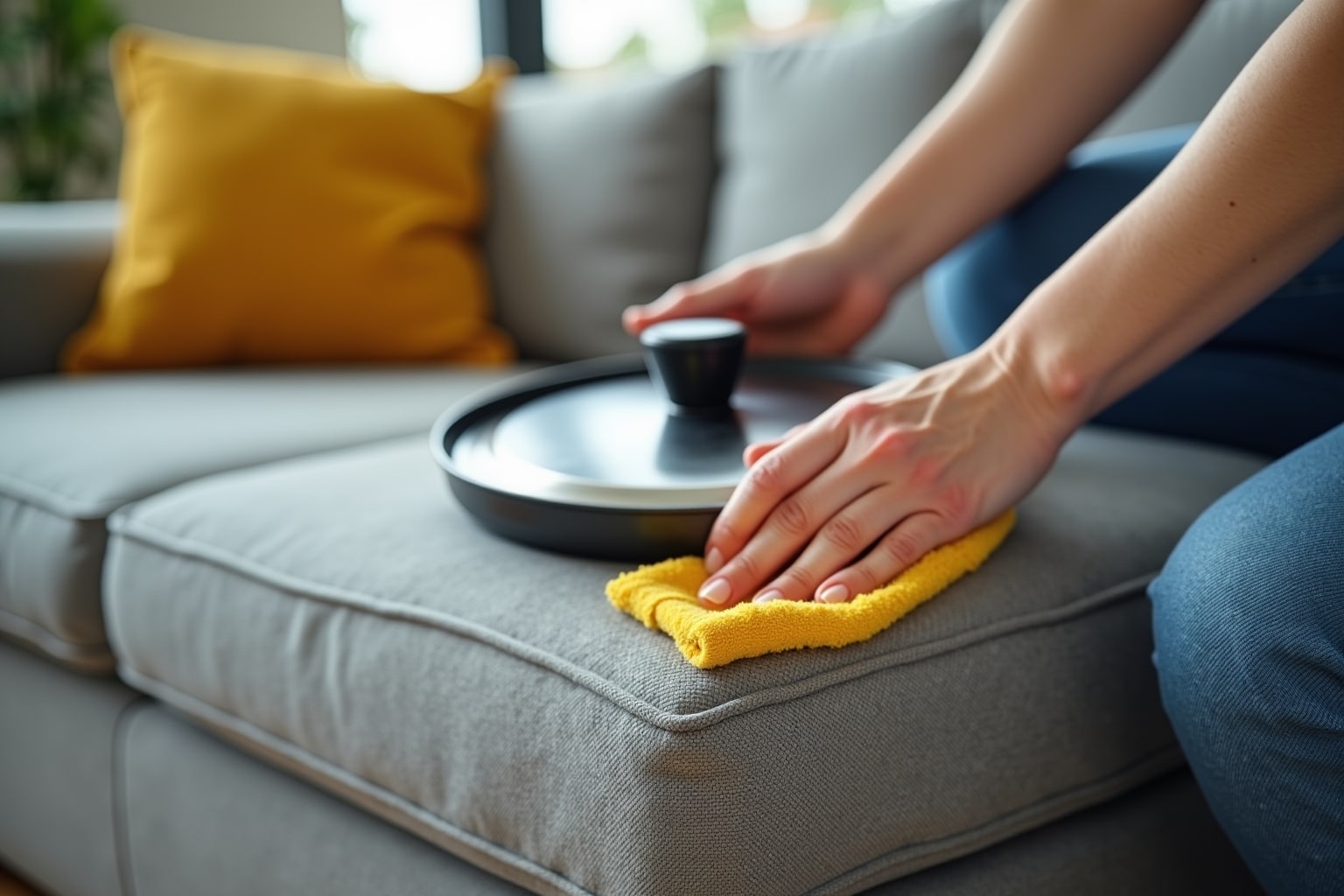 Sofas reinigen mit Topfdeckeln: Der Trick